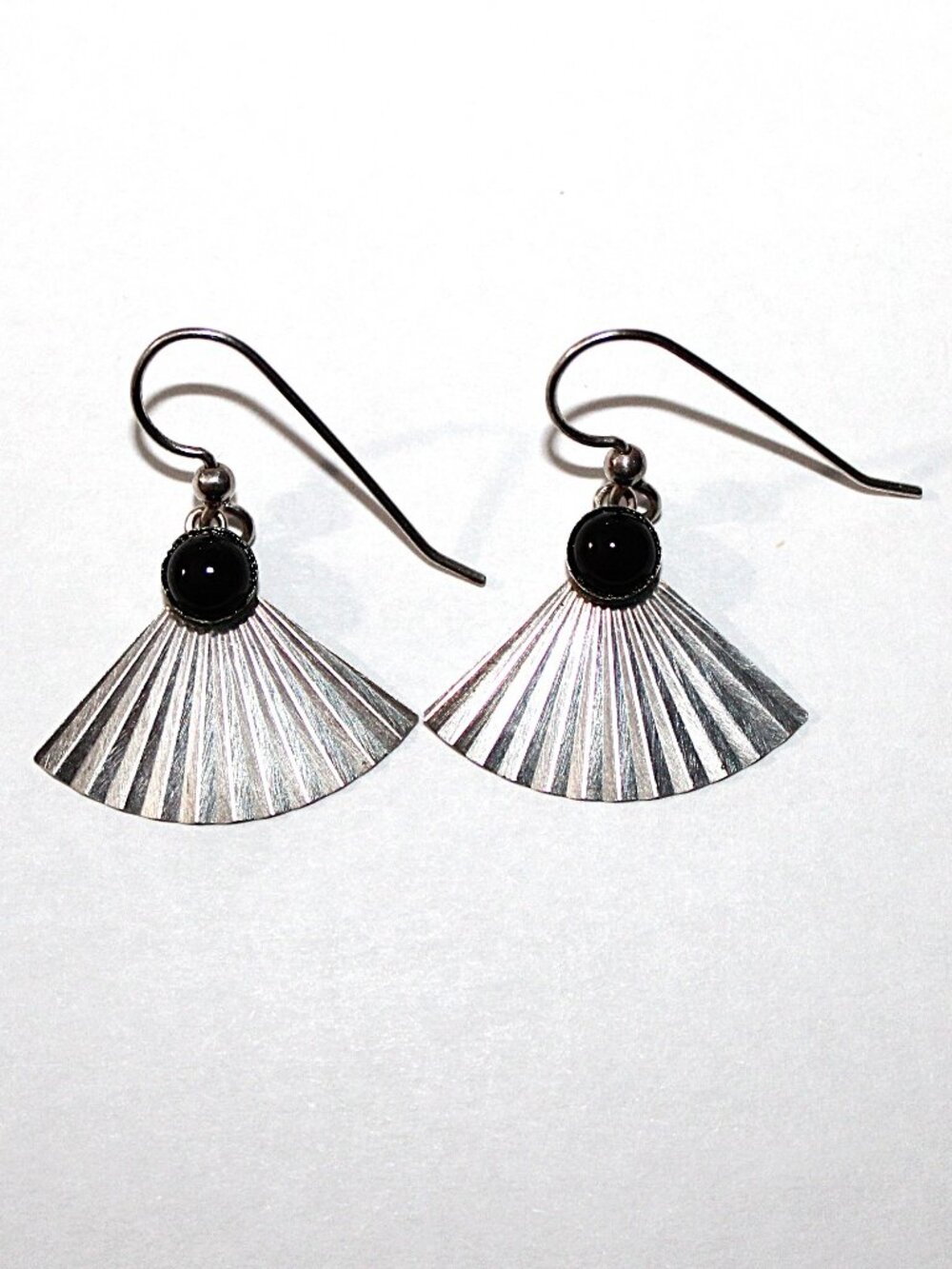 Sterling Silver Black Glass Fan Earrings